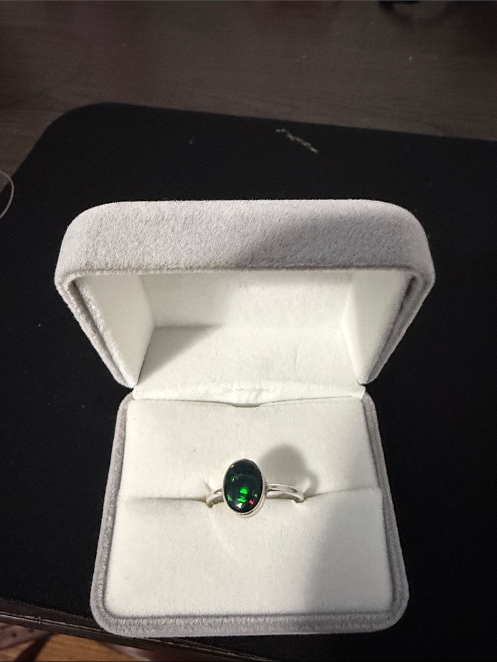 Sterling Silver black Opal Oval Ring - Women Jewelry sz 8